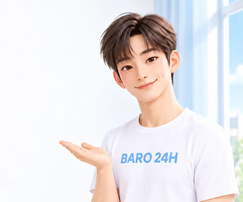 차분한 표정으로 안내하는 남성 3D 인물